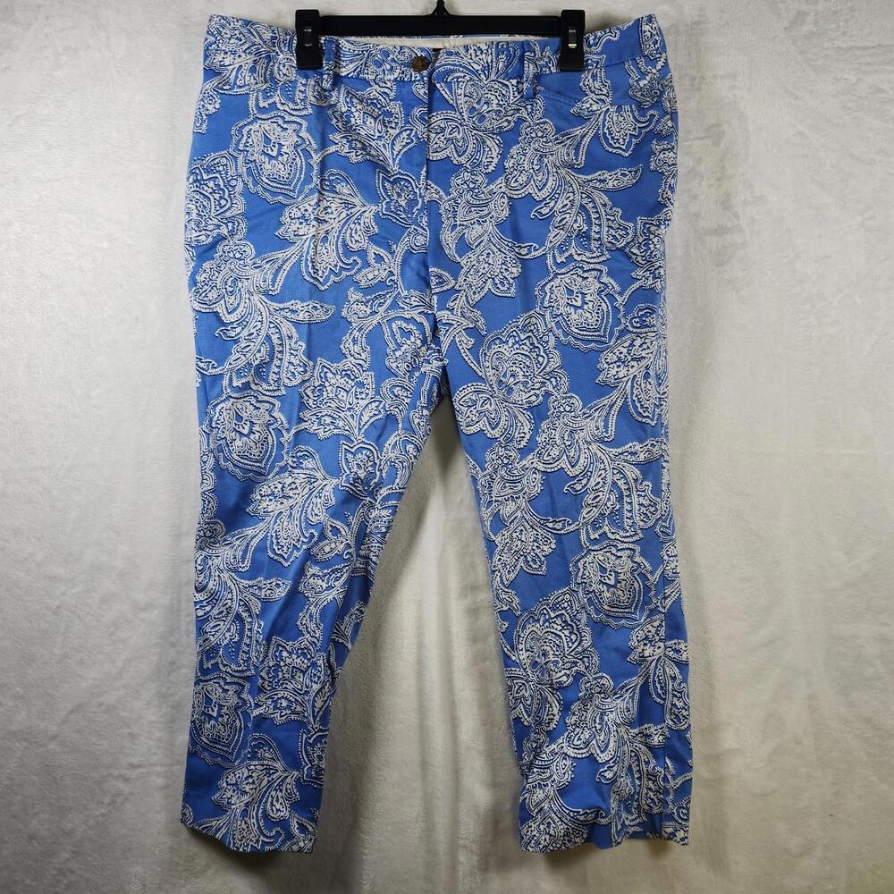 Lands'‎ End 16P Blue White Paisley Pants Mid Rise Straight Leg Stretch Capri